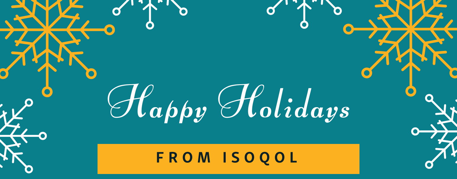 "Happy Holidays from ISOQOL" surrounded by snowflakes.